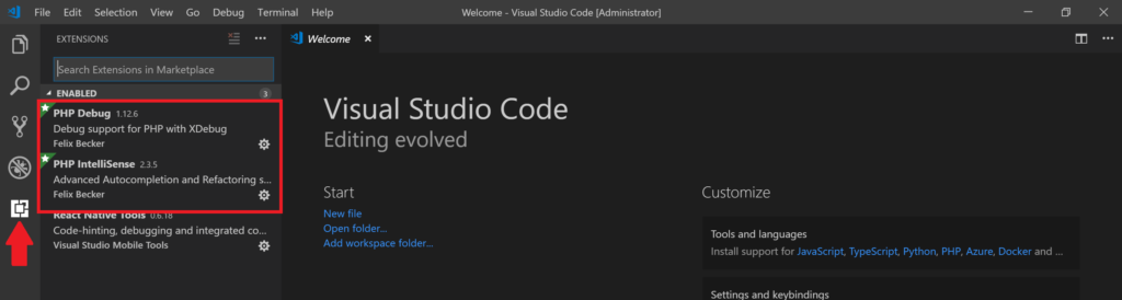 php in visual studio code